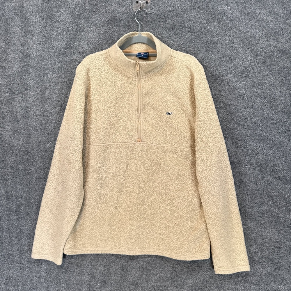 Vineyard Vines Sherpa Fleece Pullover Mens Medium Beige 1/4 Zip Warm Sweatshirt